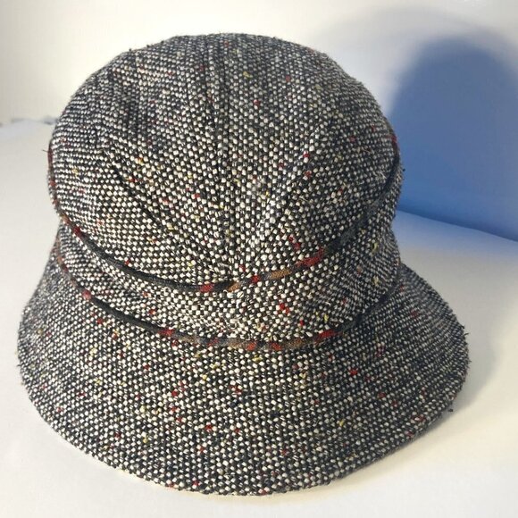 Scala Pronto OS Wool Blend Cloche Bucket Hat Tweed Black & White Plaid Trim - Picture 4 of 7